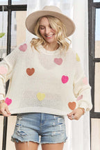 Multicolor Heart Knit Sweater