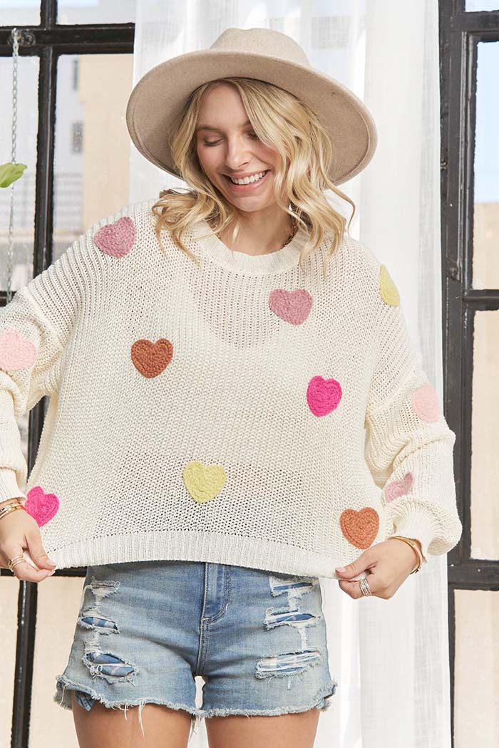Multicolor Heart Knit Sweater