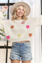 Multicolor Heart Knit Sweater