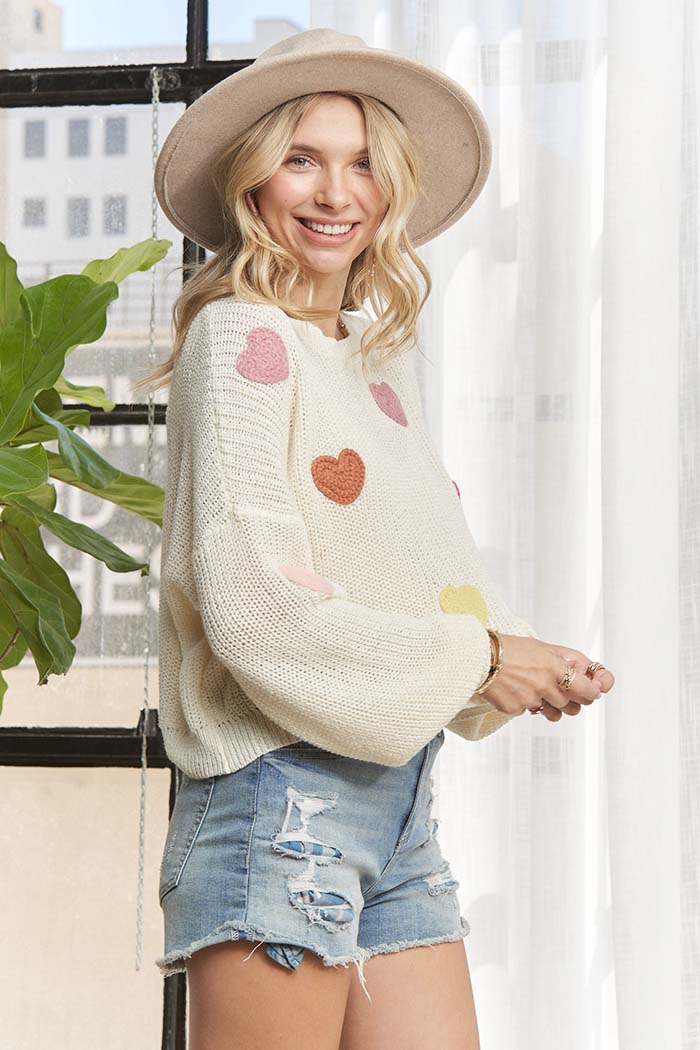Multicolor Heart Knit Sweater