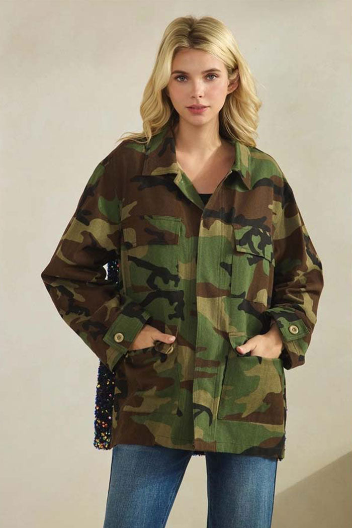 Camo Sequin Back Jacket