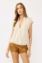 Elastic Waist Surplice Blouse