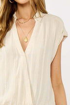 Elastic Waist Surplice Blouse