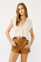 Elastic Waist Surplice Blouse