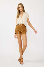 Elastic Waist Surplice Blouse