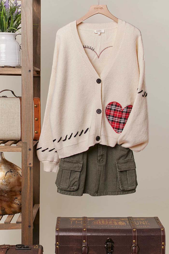 Heart Accent V Neck Cardigan