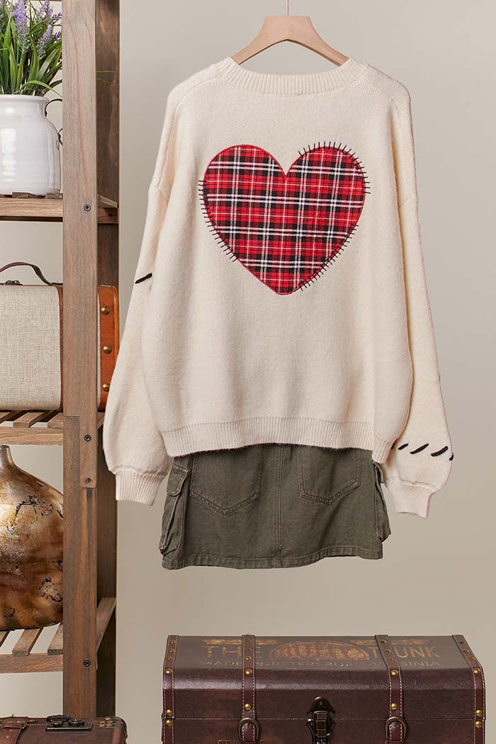 Heart Accent V Neck Cardigan