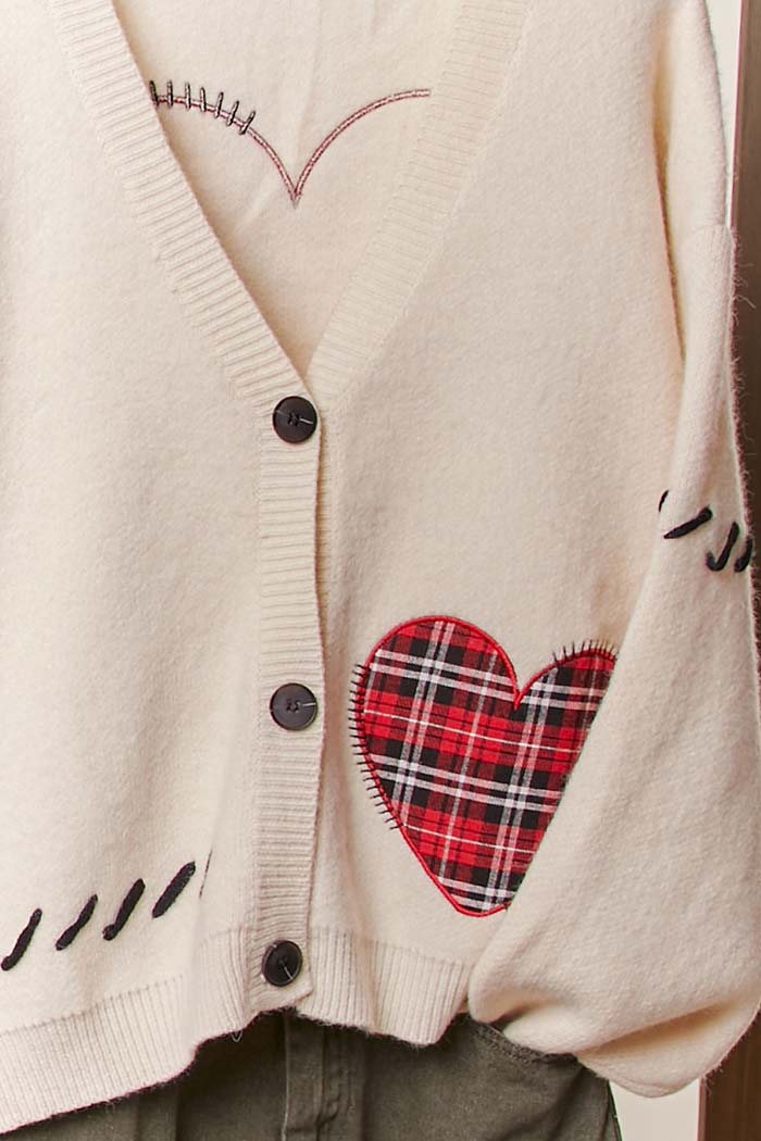 Heart Accent V Neck Cardigan
