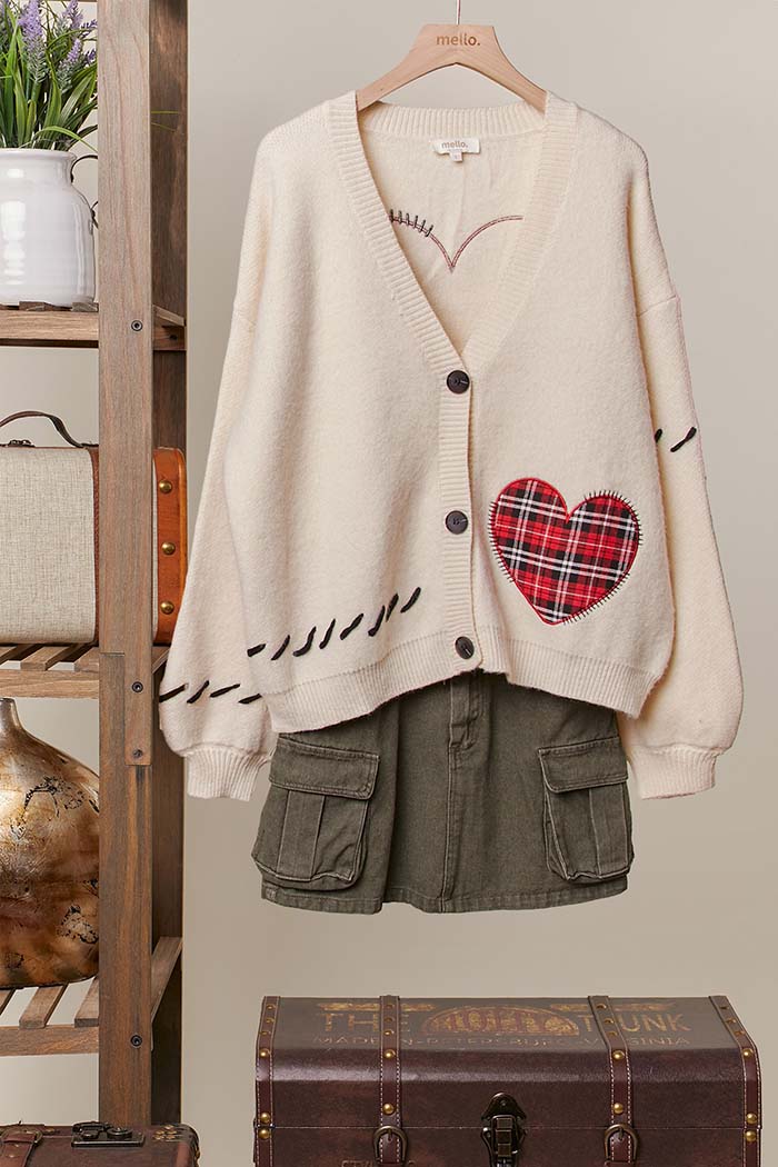 Heart Accent V Neck Cardigan