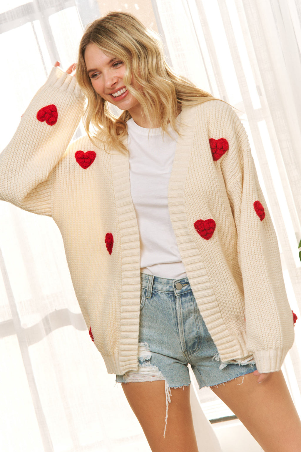 3D Heart Knit Cardigan