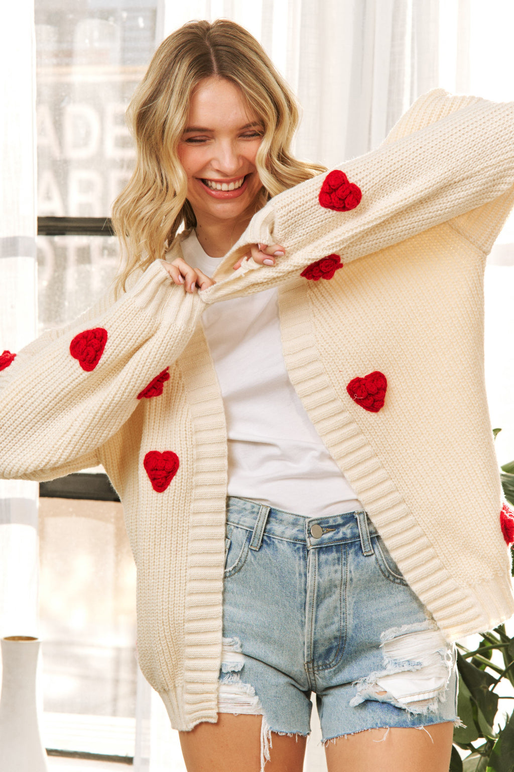 3D Heart Knit Cardigan