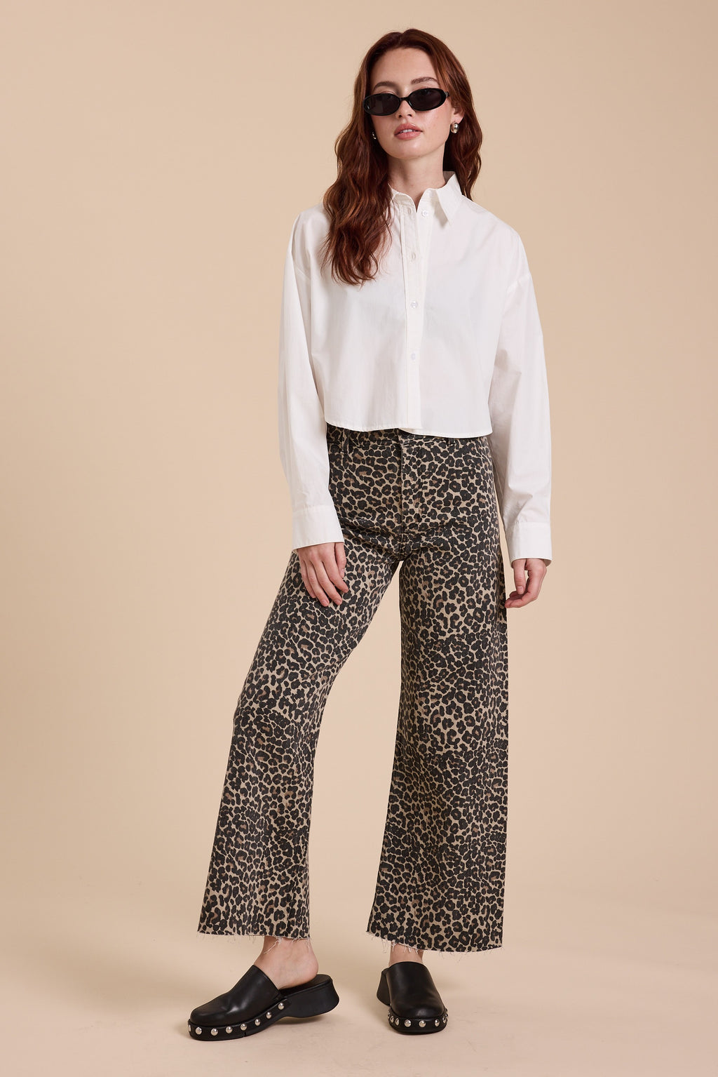 Leopard Wide Leg Denim Pants