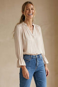 V-Neck Blouse Flared Cuffs