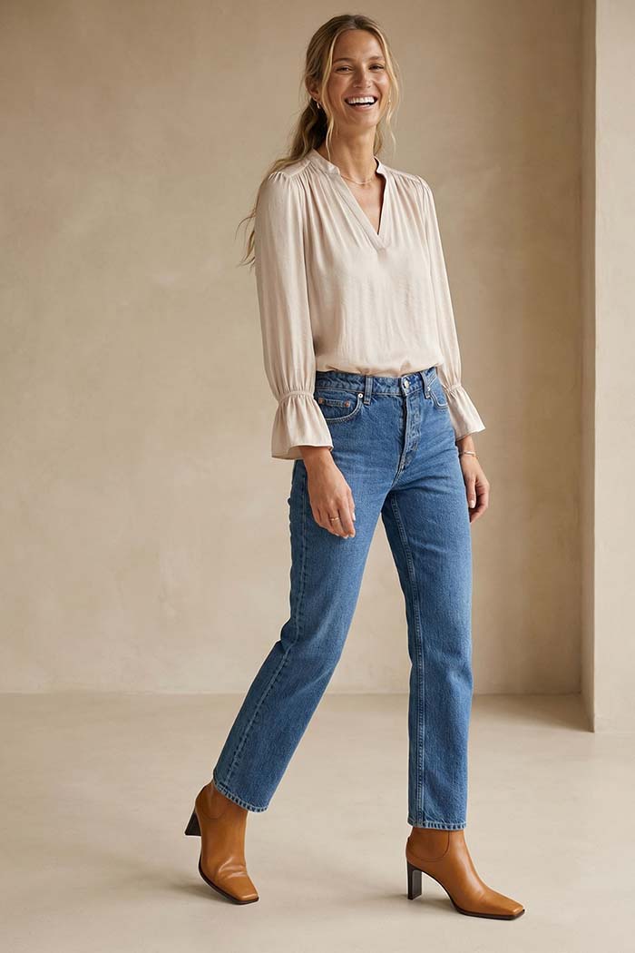 V-Neck Blouse Flared Cuffs