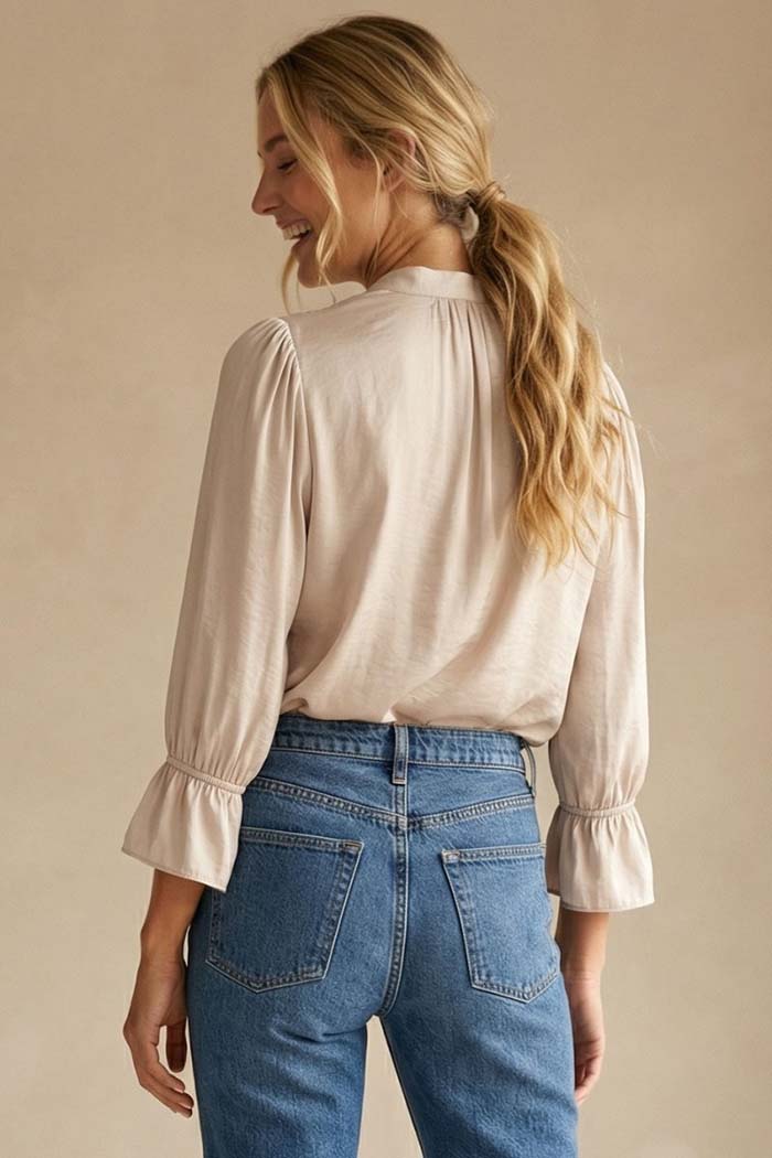 V-Neck Blouse Flared Cuffs