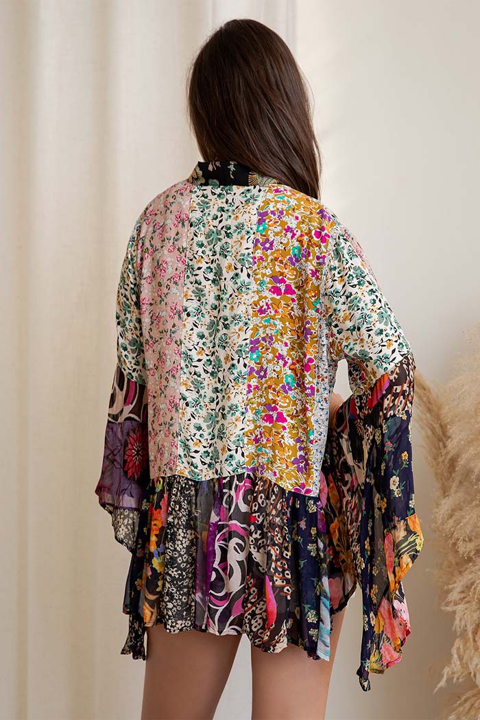 Printed Embroidered Kimono Shrug