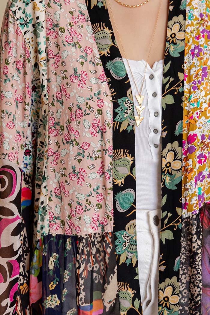 Printed Embroidered Kimono Shrug