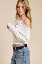 Studded One-Shoulder Batwing Knit Top
