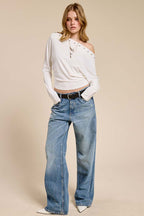 Studded One-Shoulder Batwing Knit Top