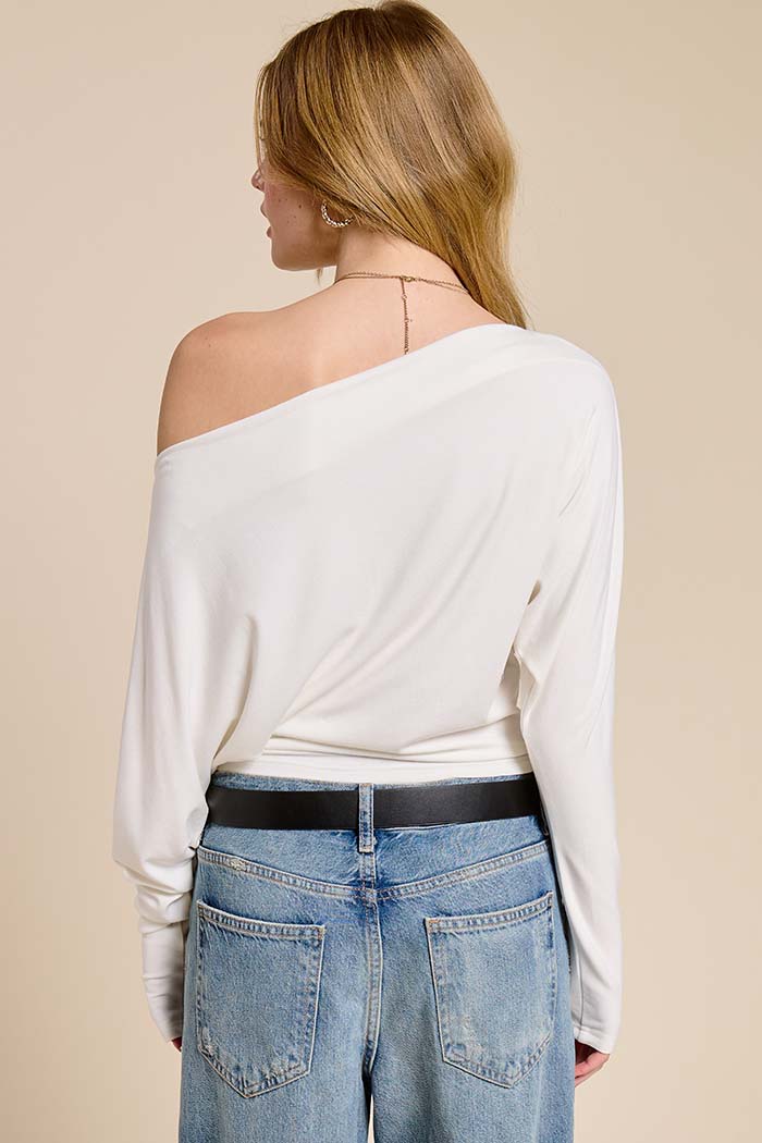 Studded One-Shoulder Batwing Knit Top
