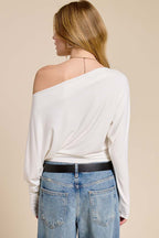 Studded One-Shoulder Batwing Knit Top