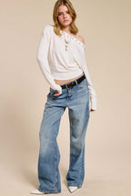 Studded One-Shoulder Batwing Knit Top