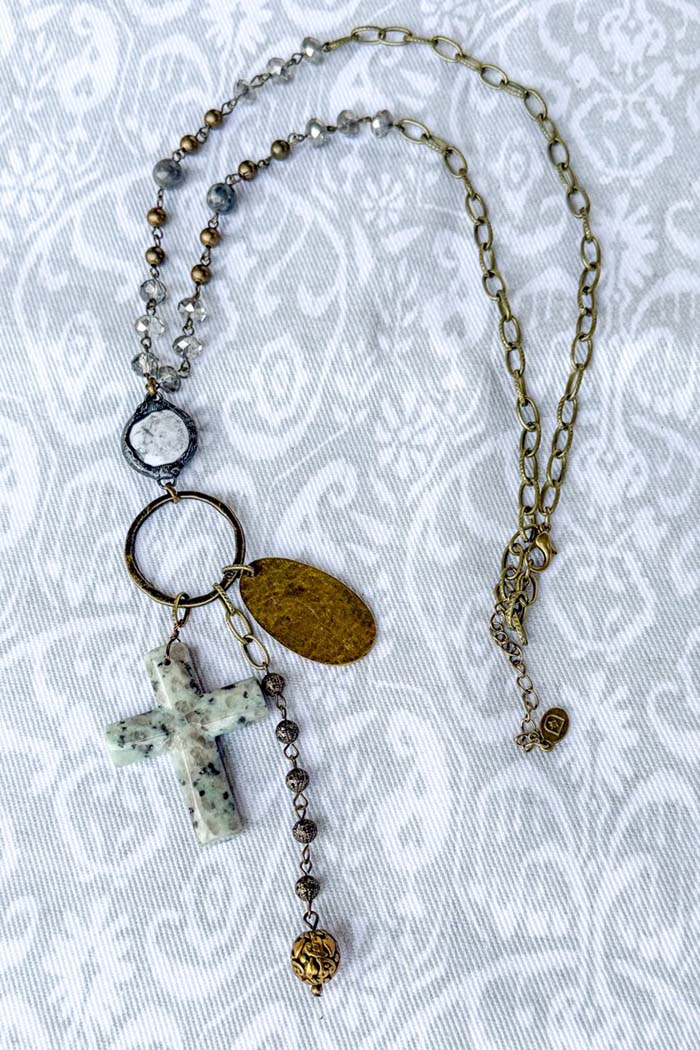 Stone Cross Charm Necklace