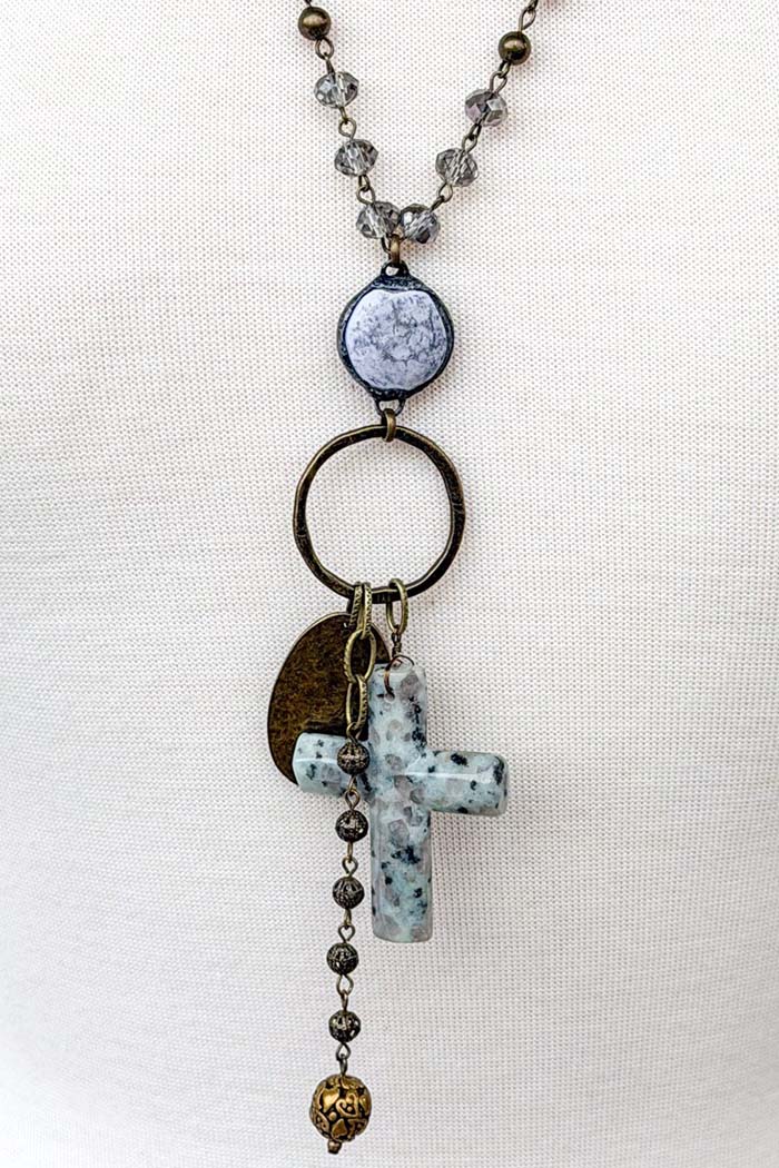 Stone Cross Charm Necklace