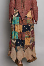 Patchwork Elastic Waist Maxi Skirt