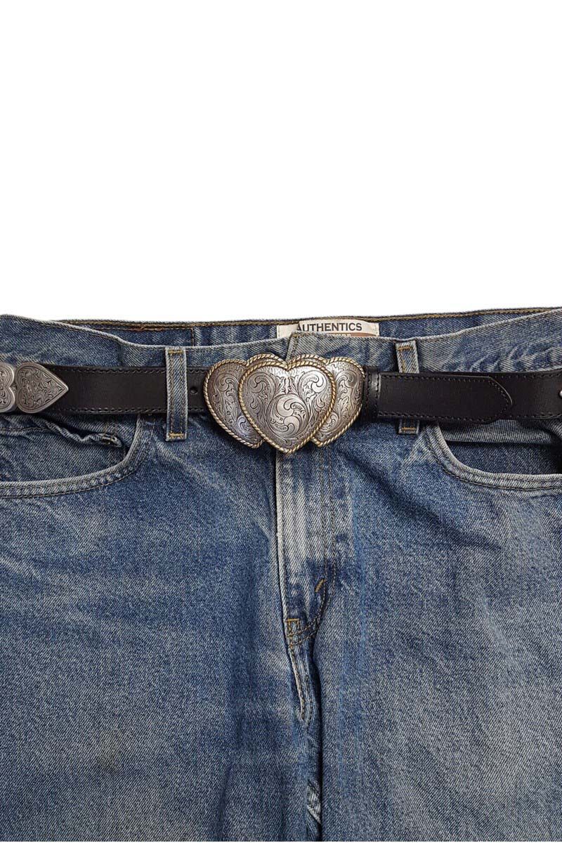 Triple Heart Western Leather Belt