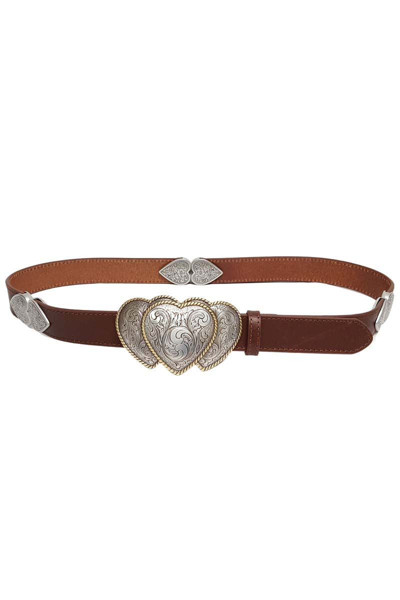 Triple Heart Western Leather Belt