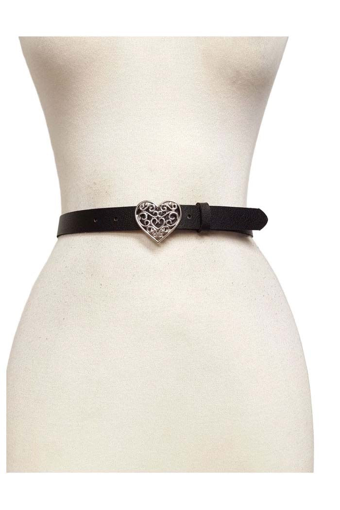 Silver Filigree Heart Leather Belt