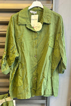Sequin Flower Appliqué Linen Top
