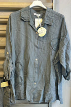 Sequin Flower Appliqué Linen Top