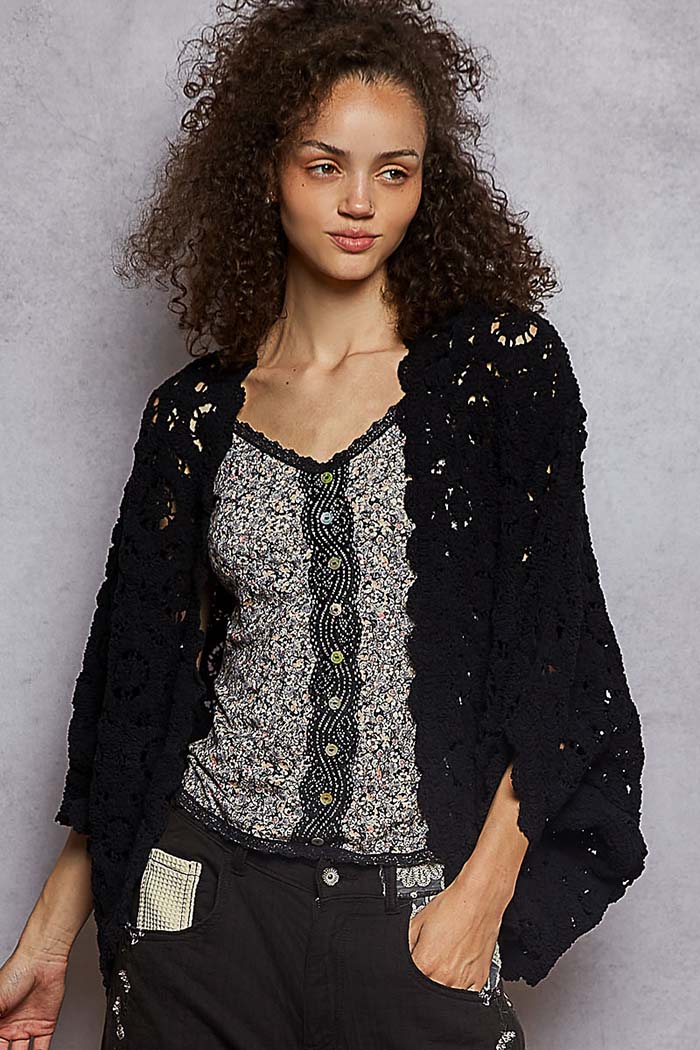 Midnight Bloom Crochet Cardigan