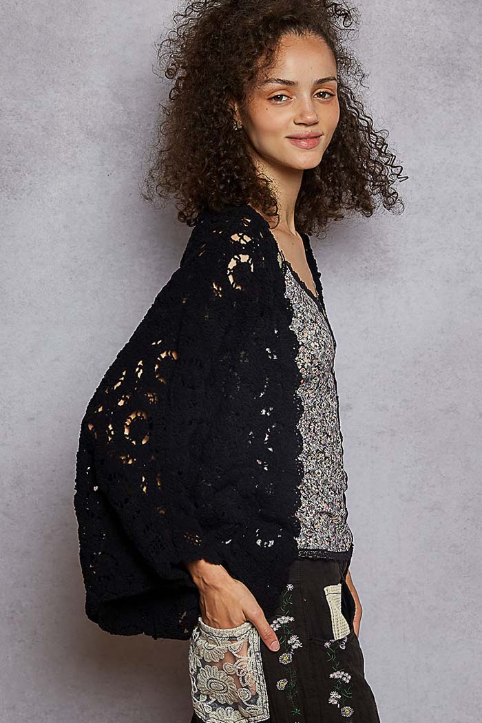 Midnight Bloom Crochet Cardigan