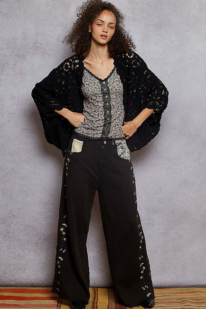 Midnight Bloom Crochet Cardigan