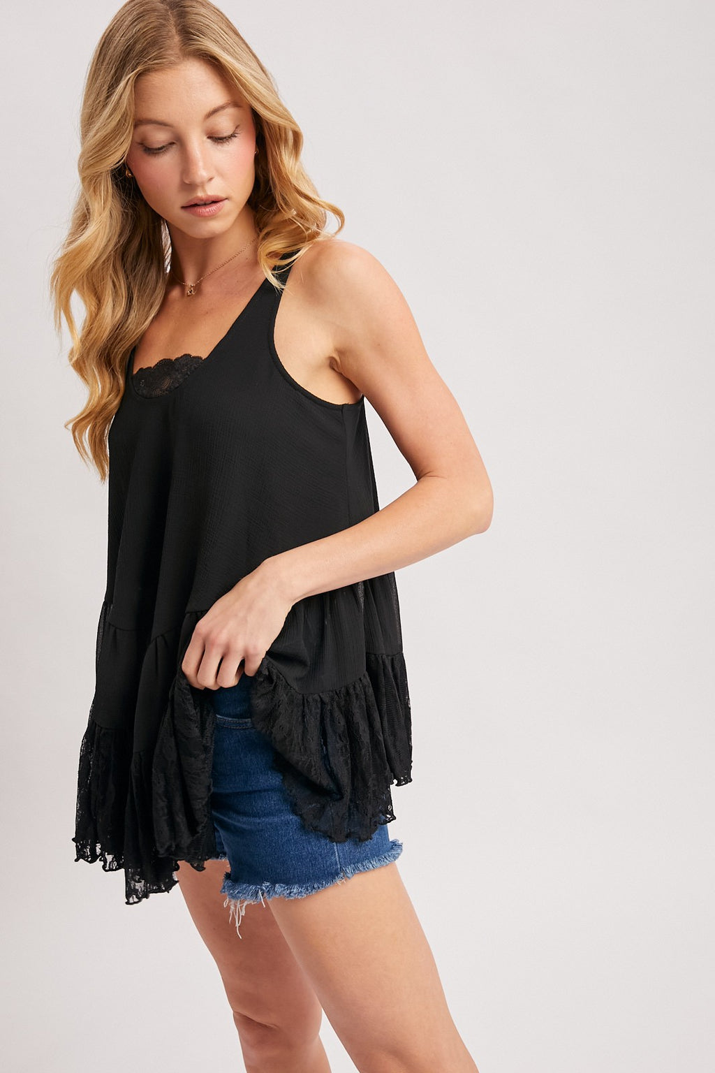 Ruffle Lace Trim Slip Top