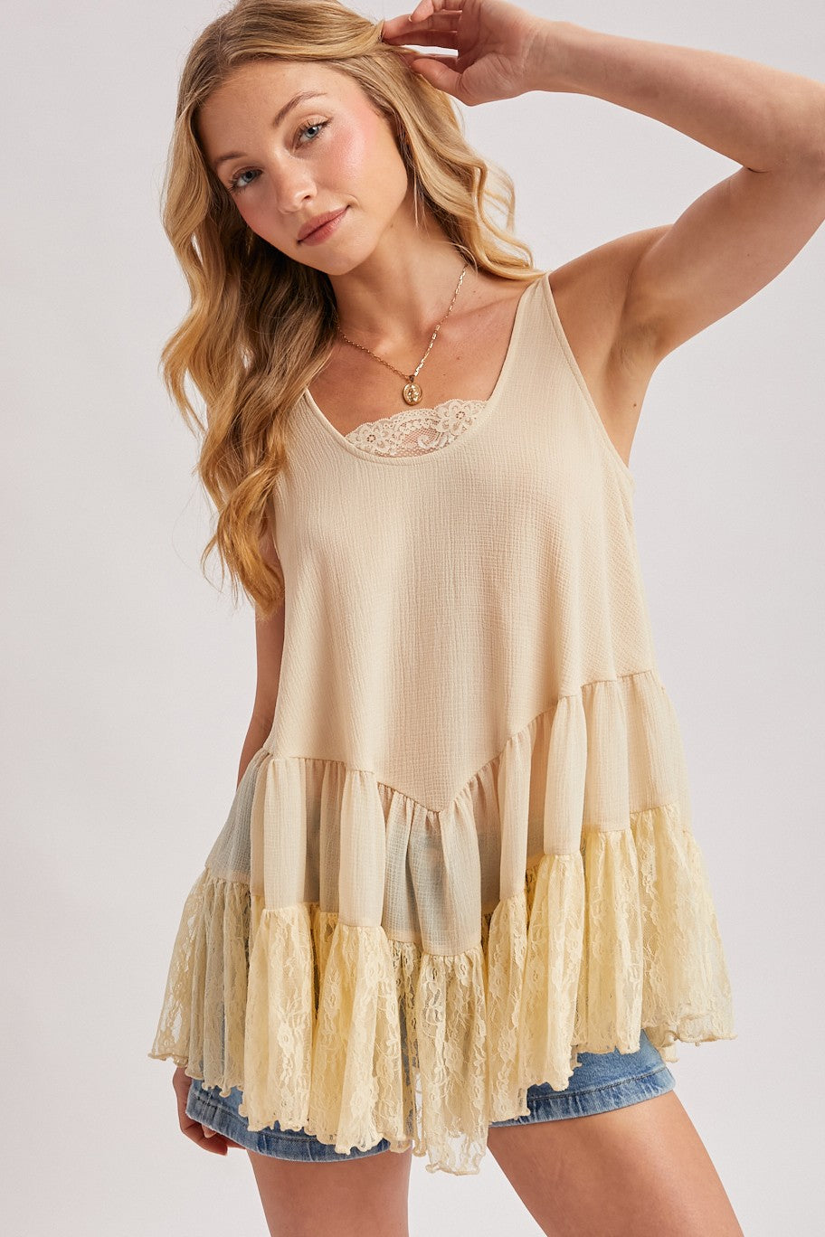 Ruffle Lace Trim Slip Top