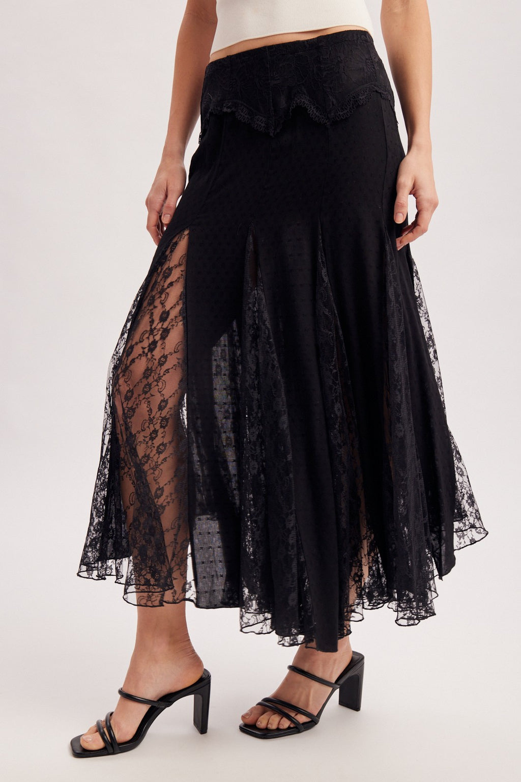 Boho Lace Panel Maxi Skirt