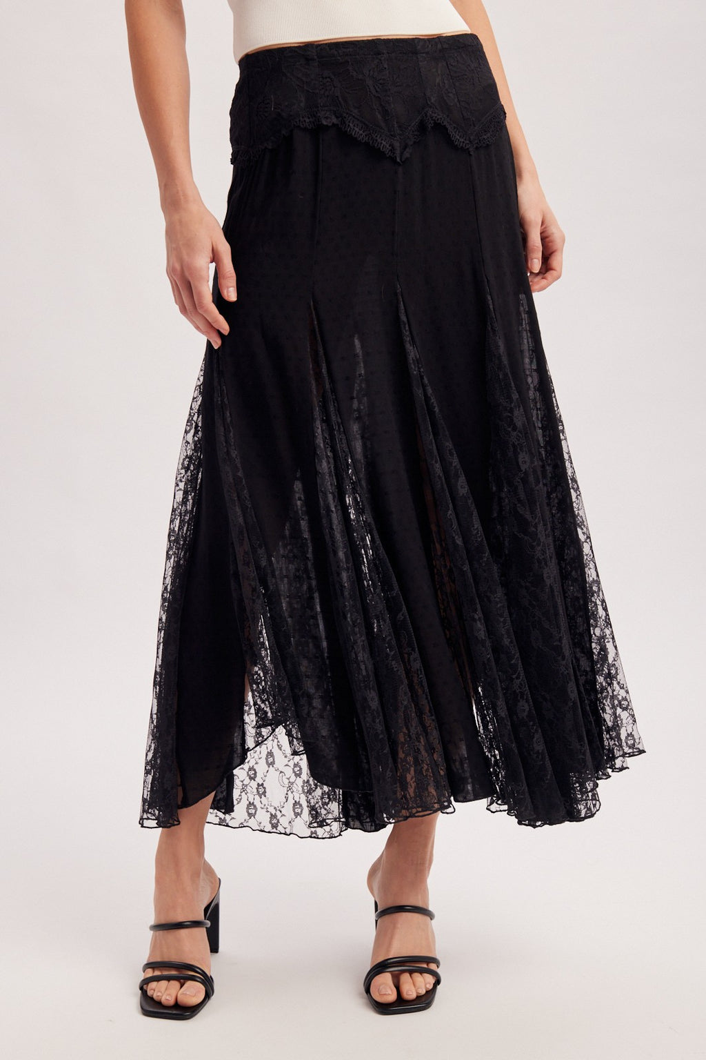 Boho Lace Panel Maxi Skirt