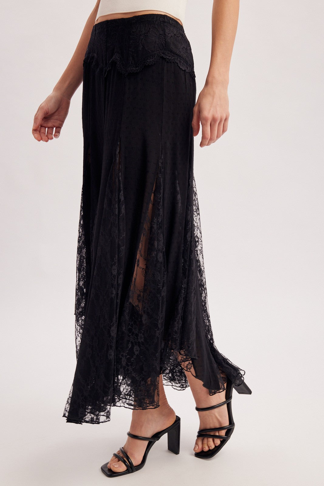 Boho Lace Panel Maxi Skirt