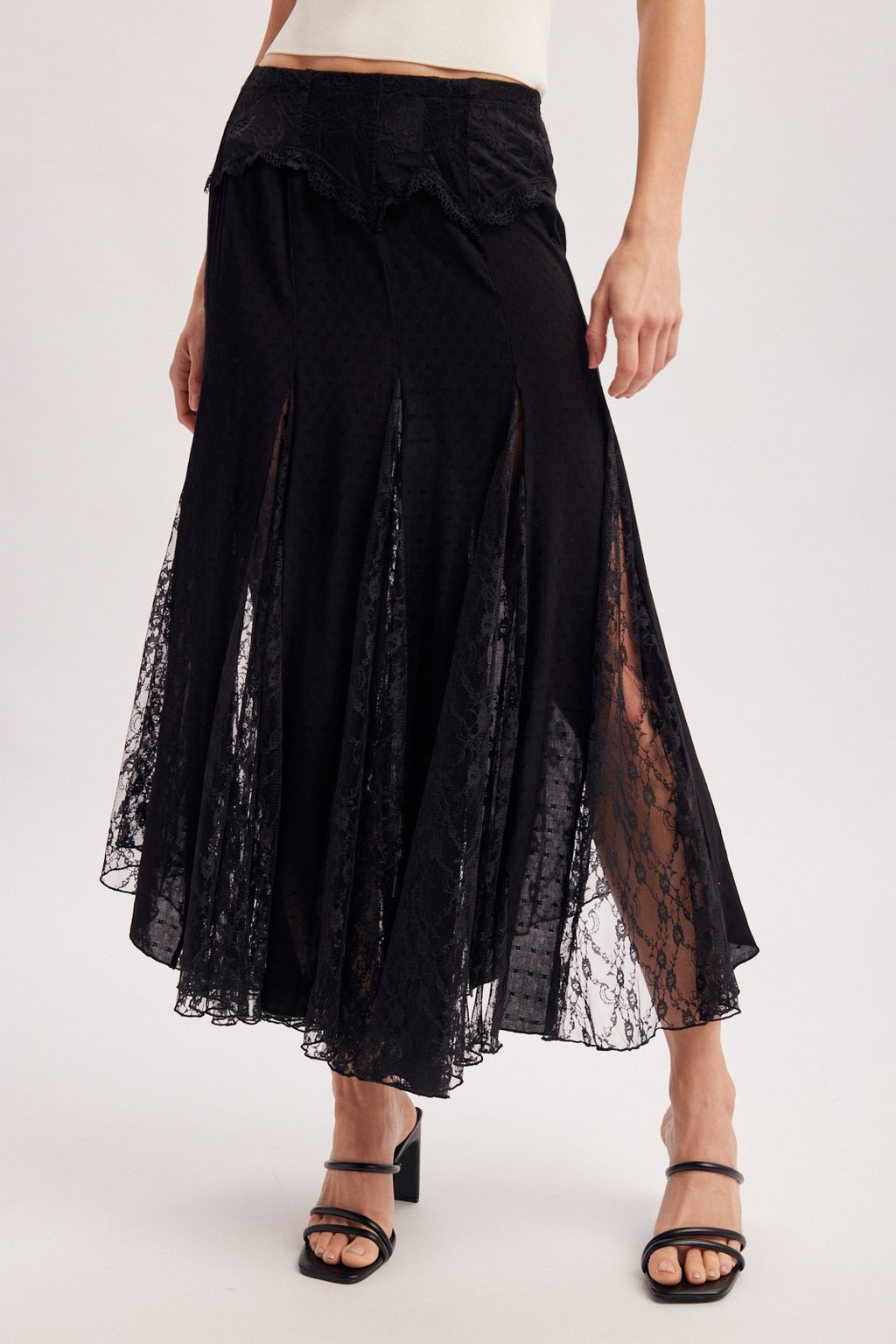 Boho Lace Panel Maxi Skirt
