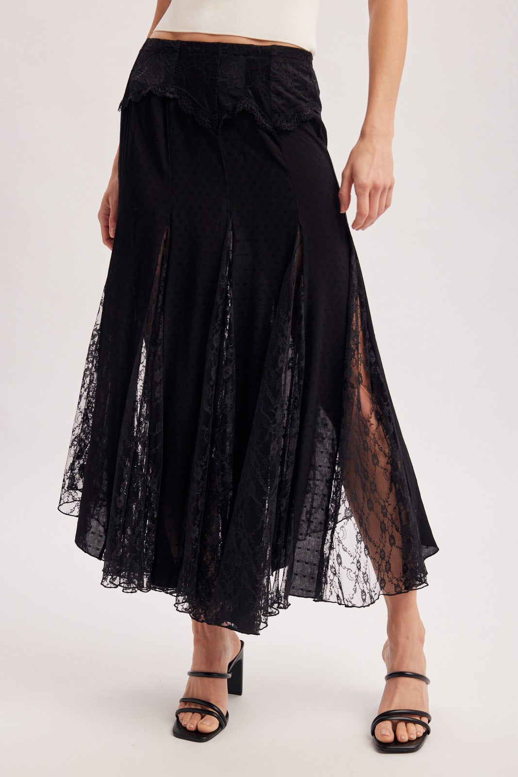 Boho Lace Panel Maxi Skirt
