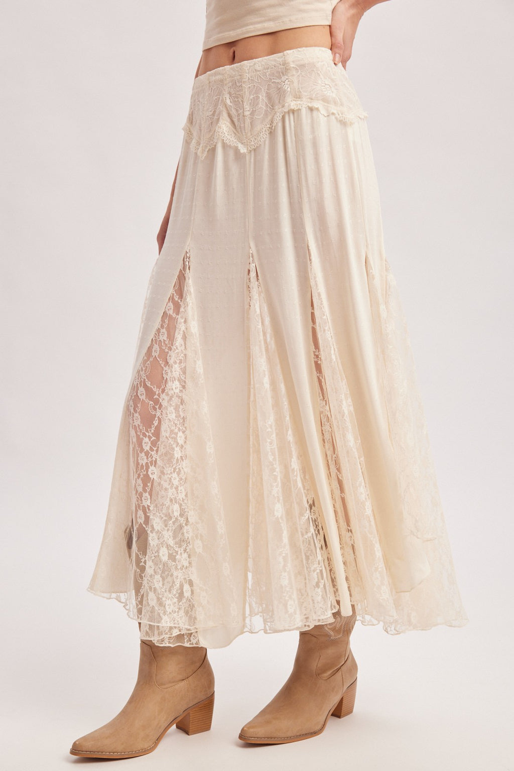 Boho Lace Panel Maxi Skirt