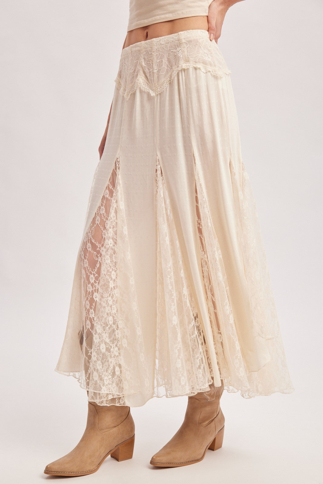 Boho Lace Panel Maxi Skirt