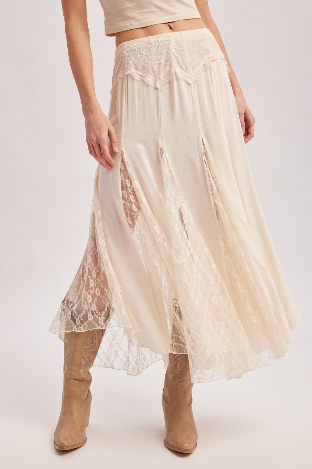 Boho Lace Panel Maxi Skirt