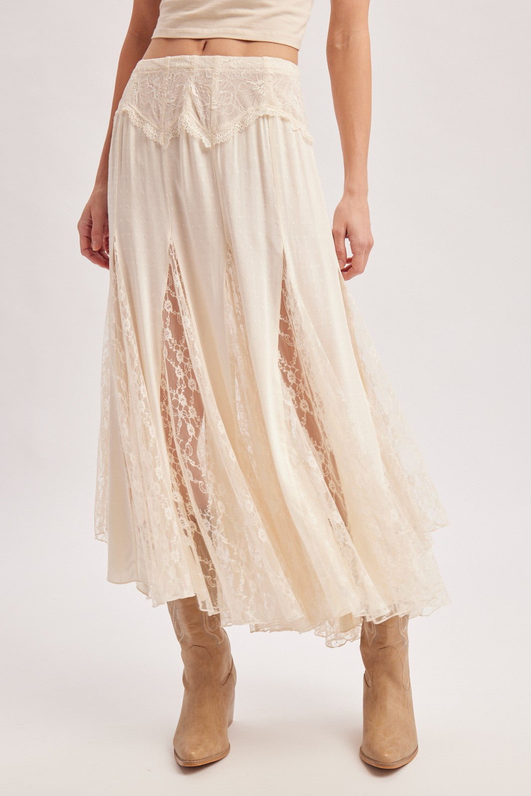 Boho Lace Panel Maxi Skirt