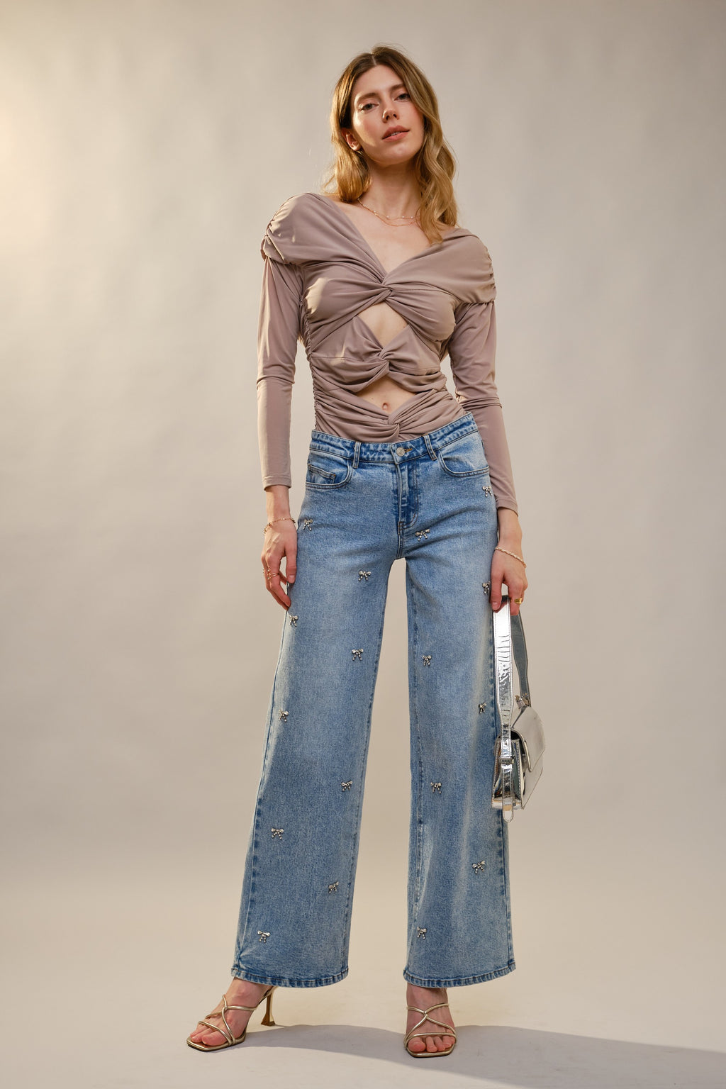 Crystal Bow Straight Leg Jeans