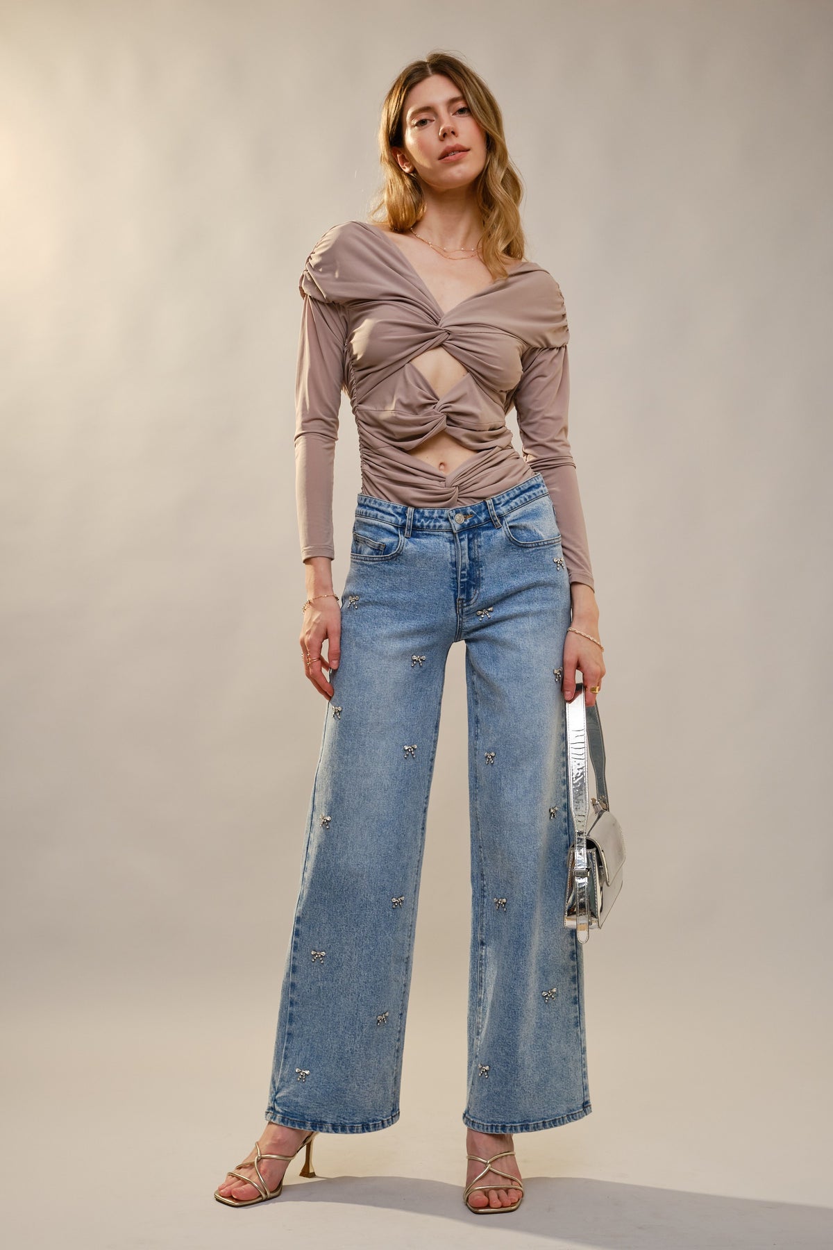 Crystal Bow Straight Leg Jeans